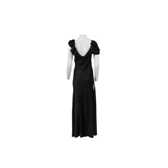 Saint Laurent Womens Maxi Dress Medium 38 Black Silk Ruffle Shoulder Side Split - Picture 4 of 14